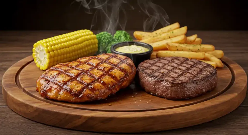 Texas Roadhouse grilled BBQ chicken dinner with sides