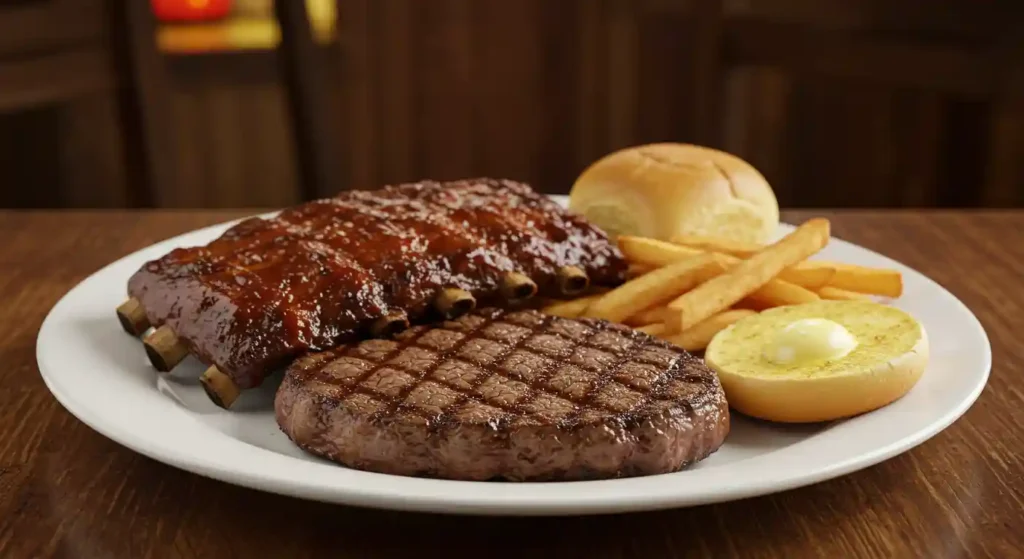 Steak and ribs on a combination plate