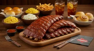 A platter of ribs and sides